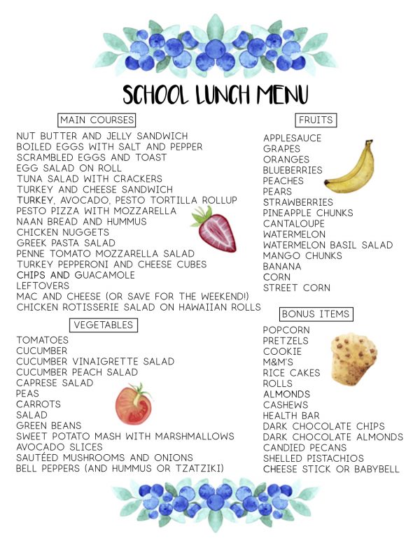 School Packed Lunch Menu - FREE PRINTABLE!